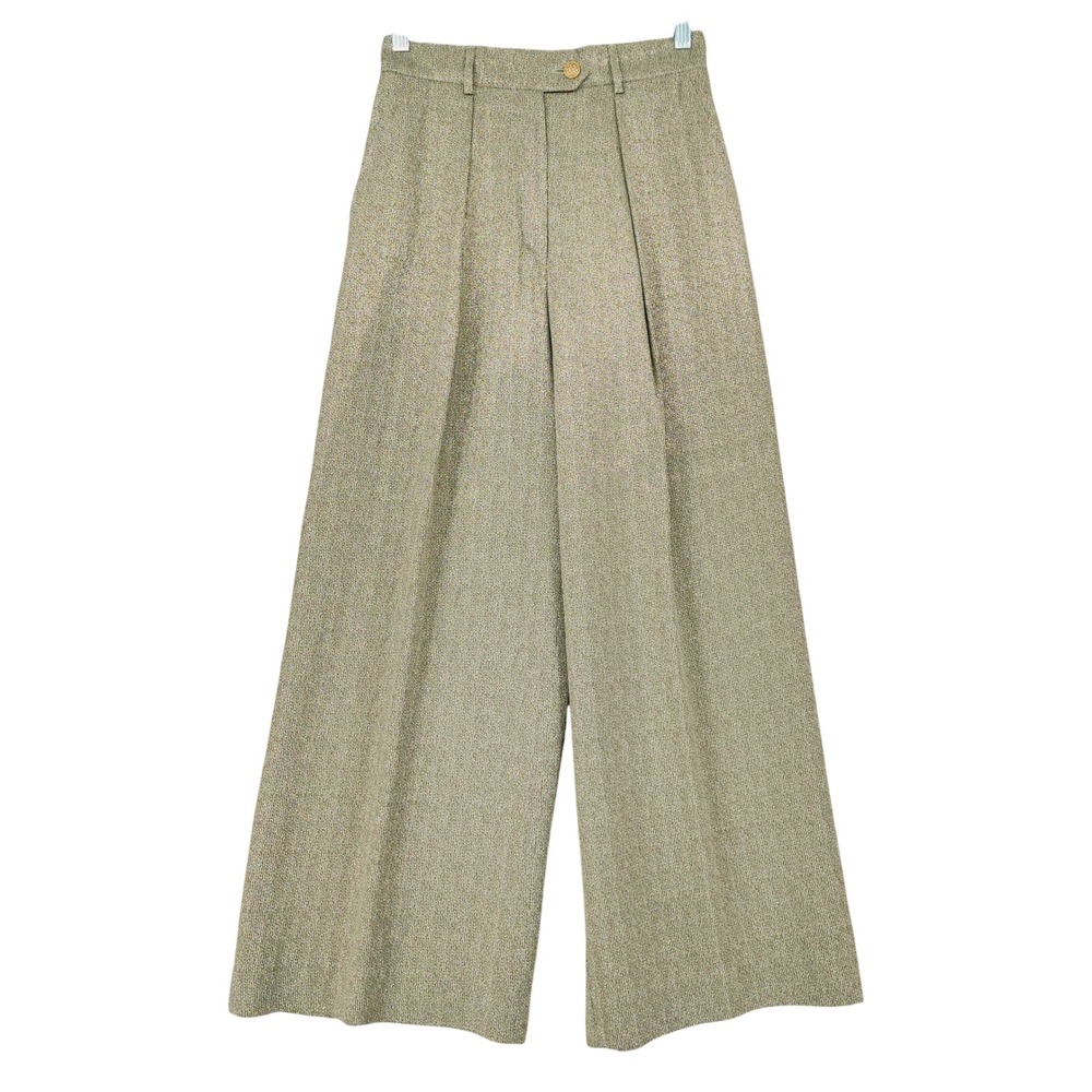 Vtg Escada Margaretha Ley Pant 26/27 Women Gold Metallic Wide Leg Pleats Germany